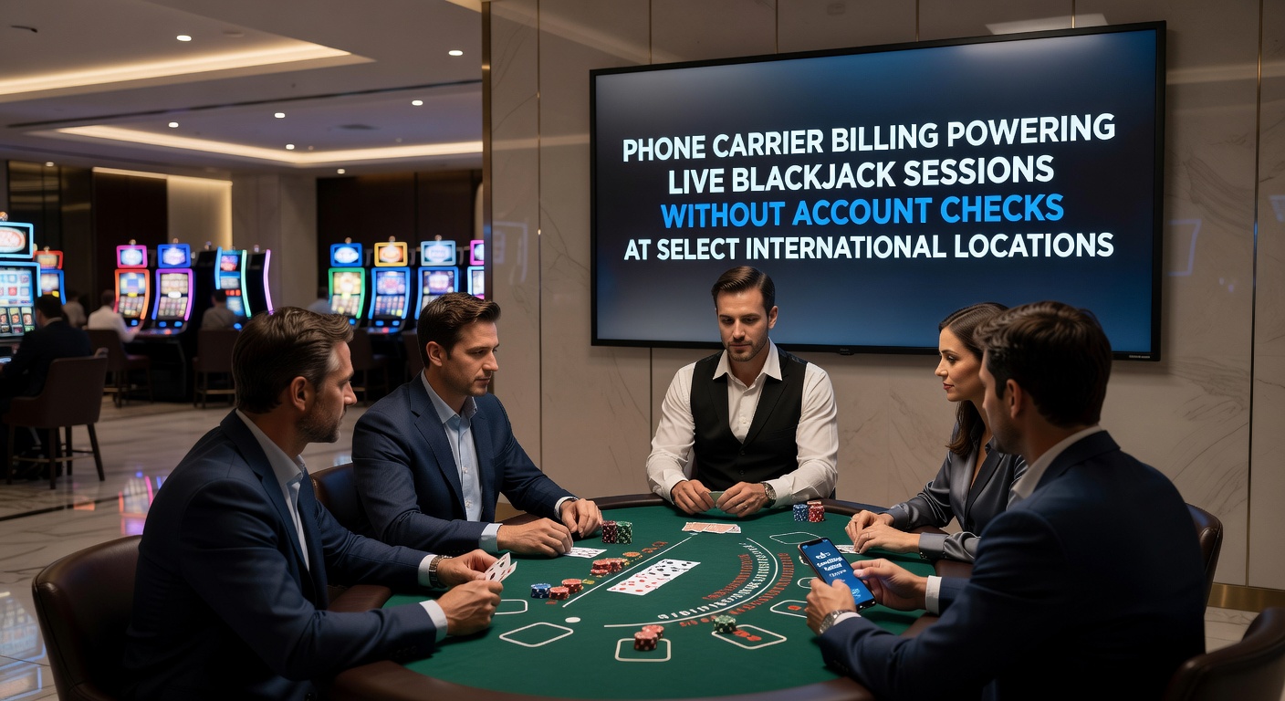 Player using smartphone for carrier billing during a live blackjack game at an international casino venue