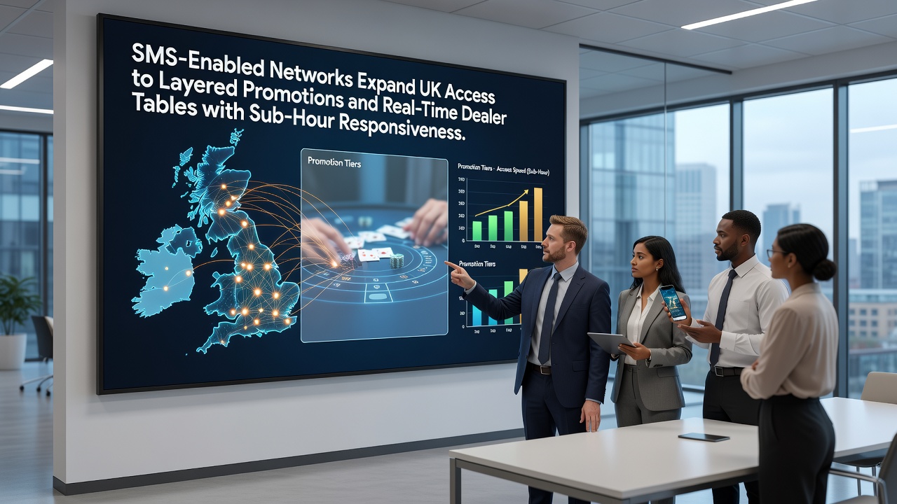 Real-time dealer tables and layered promotions accessible via SMS networks at offshore destinations