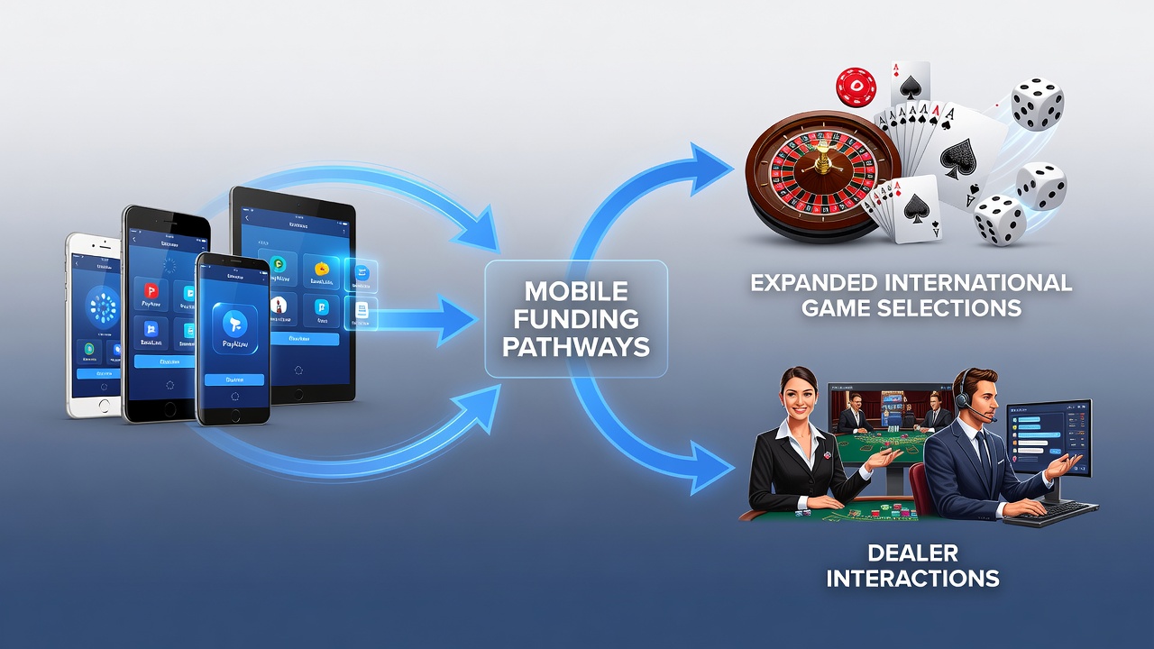 Live dealer tables and expanded slot selections enabled by mobile funding routes